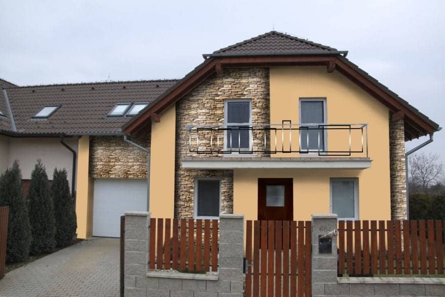 Návrh fasády s kamenným obkladem - varianta 1