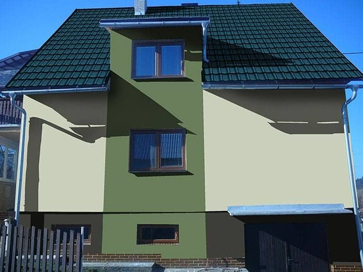 Návrh rekonstrukce fasády a střechy - přední pohled - varianta 4