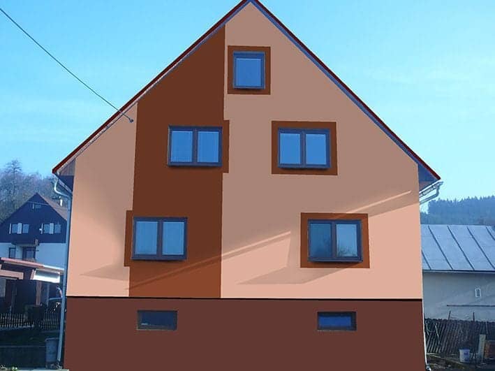 Návrh rekonstrukce fasády a střechy - zadní pohled - varianta 1