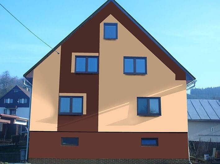 Návrh rekonstrukce fasády a střechy - zadní pohled - varianta 2