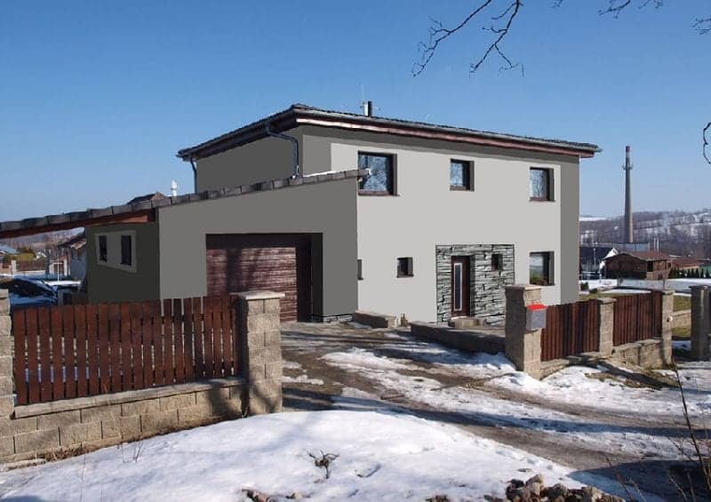 Návrh fasády rodinného domu - varianta 8 - přední pohled