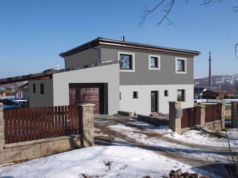 Návrh fasády rodinného domu - varianta 9 - přední pohled