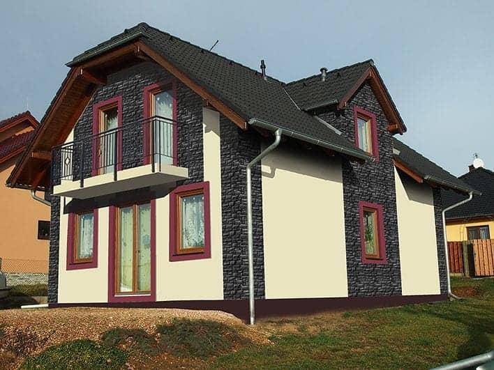 Návrh fasády rodinného domu - varianta 1 - zadní pohled