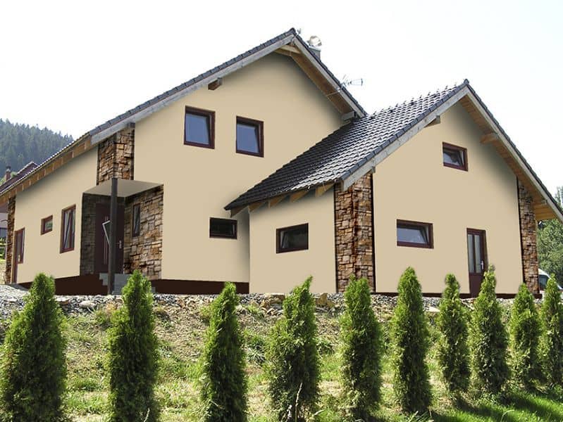 Návrh fasády s kamenným obkladem - varianta 1 - zadní pohled