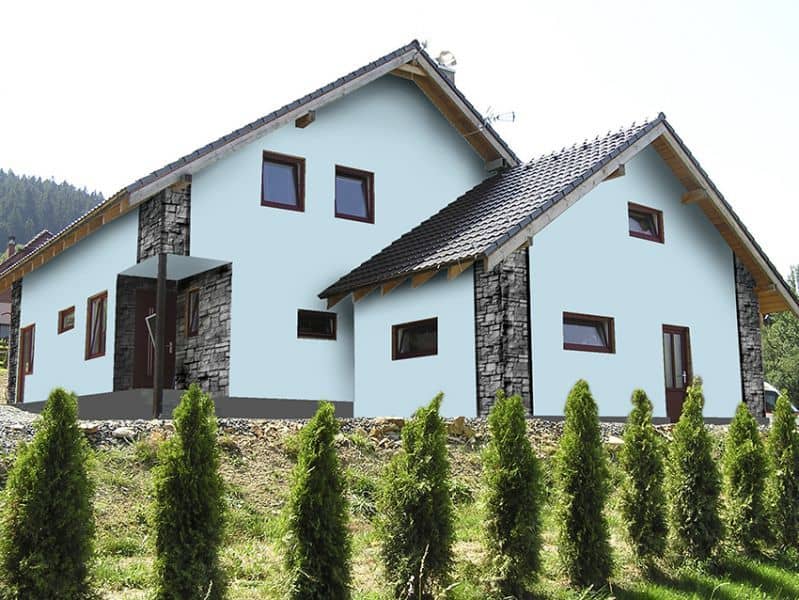 Návrh fasády s kamenným obkladem - varianta 2 - zadní pohled