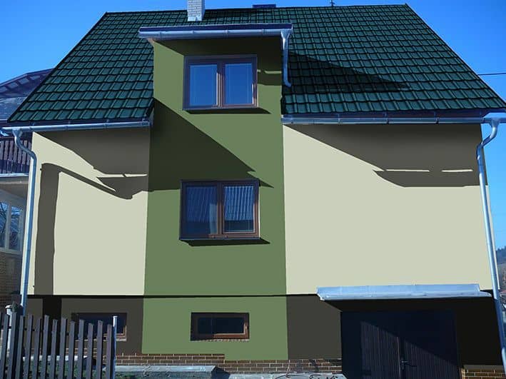 Návrh rekonstrukce fasády a střechy - přední pohled - varianta 4